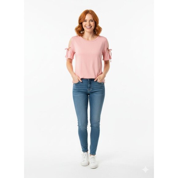 For The Republic Womens Pink Rayon Top With Bow Cut Out Sleeve Detail Size M - Picture 1 of 5